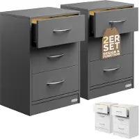Casaria Nachtkastje Eloise 2 Stuks Antraciet 54x39x28cm LED