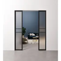 Barnwoodweb Dubbel Staal en Glas paneel 3 vaks modern - op maat gemaakt