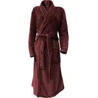 Linnick Flanel Fleece Uni Badjas - Bordeaux - M - Badjas Dames - Badjas Heren