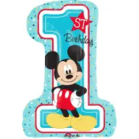 Grabo Folieballon Mickey '1st BDAY' SuperShape (Blauw, wit, zwart en rood)