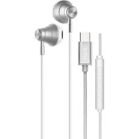 Tuniq Bedrade Oortjes USB-C - Zilverkleurige Aluminium Oordopjes met Microfoon - Heldere Geluidskwaliteit, Diepe Bas en Comfortabele Pasvorm - Geschikt voor Samsung, Xiaomi, OnePlus en meer