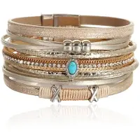 Deja Jewels Deja Boho Armband goudkleurig met turquoise natuursteen in beige
