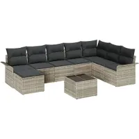 vidaXL Tuinbank Set 9 st Lichtgrijs poly rattan