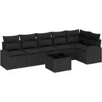 vidaXL Tuinbank Set met kussen 7 pcs Zwart Poly rattan