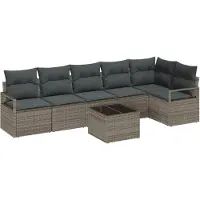 vidaXL Tuinbank Set 7 st Lichtgrijs poly rattan