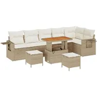vidaXL Tuinbank Set met kussen 11 pcs Beige en Crème poly rattan