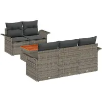 vidaXL Tuinset met 6 zitplaatsen, grijs, van polyrotan