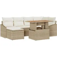 vidaXL Tuinbank Set 7 st Beige Poly rattan