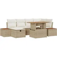 vidaXL Tuinbank Set 7 st Beige poly rattan