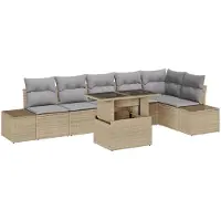 vidaXL Tuinbank Set 7 st Beige en Lichtgrijs poly rattan
