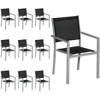 Happy Garden Set van 10 grijze aluminium stoelen - zwart textilene