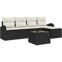 vidaXL Tuinbank Set met kussen 6 pcs Zwart Poly rattan