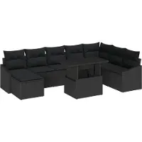 vidaXL Set van 9 tuinmeubels, zwart, van polyrotan