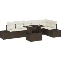 vidaXL Tuinbank Set 7 st Bruin en Crème poly rattan