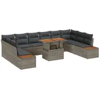 vidaXL Tuinbank Set 11 st Grijs poly rattan