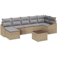 vidaXL Bankstel met kussen 8 pcs Beige poly rattan
