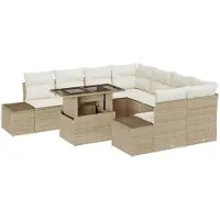 vidaXL Tuinbank Set 9 st Beige en Crème poly rattan