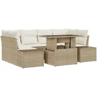 vidaXL Bankstel 7 st Beige en Crème poly rattan