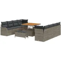 vidaXL 11-delige tuinsofa set met kussens in grijs poly riet en acaciahout.