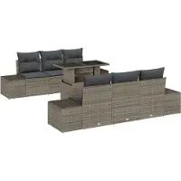 vidaXL Tuinbank Set 7 st Grijs Poly Rattan en Poedergecoat Staal