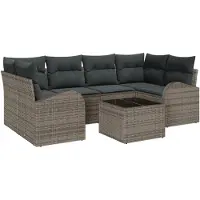 vidaXL Tuinbank Set 7 st 6-zits Grijs poly rattan