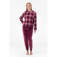 Gaubert Dames Fleece Huispak en Pyjama - Ronde Hals - Tartan Style - Superzacht Fleece - Fuchsia - 2501 - Maat L
