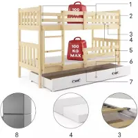 BMS - Jeugd Bunk Bed KACPER - 90x200 met Matras en Lade - Den / Wit