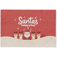 MuchoWow Deurmat 60x40 cm - Droogloopmat Illustratie - Kerstman - Rendieren - Rood - Mat voor binnen - Schoonloopmat - Deurmatten met print - Inloopmat