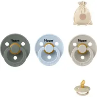 BIBS fopspenen anatomisch met naam - maat 1 (0-6 maanden) - pine, baby blue en sand + BolleToet speenzakje