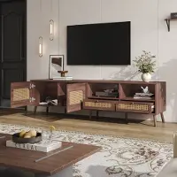 OKWISH TV meubel - Bohème TV-kast met 2 deuren en 2 lades - Geschikt voor televisies tot 80 inch - 200x37x49,5 cm - Spaanplaat - Bruin
