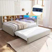 OKWISH Slaapbank 140x200 cm - Gestoffeerd Bed Met Veel Opbergruimte - Moderne Stijl - Flanel - Lichtgrijs