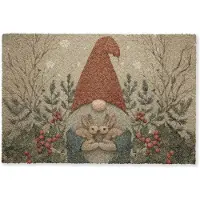 MuchoWow Deurmat 90x60 cm - Droogloopmat Kerstgnome - Konijntjes - Kleurrijk - Mat voor binnen - Schoonloopmat - Deurmatten met print - Inloopmat
