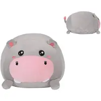 Itotal Home&Gifts Pillow 33x28x18cm "HIPPO" Medium de nijlpaard grijs - kinderkussen - kussen Kinderkamer - Fun kussens - Sierkussen- zacht kinderkussen - pluche