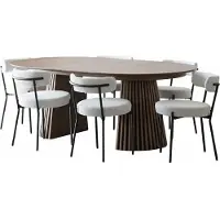 Ebuy24 Tokyo eethoek eettafel incl. 2 verlengbladen Ø120x120-160-200cm smoked en 6 stoelen bouclé wit.