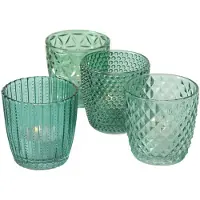 Boltze Theelichthouder Marilu H7,5cm Glas Gelakt Groen Set A 4 Stuks groen