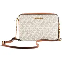 Michael Kors Dames Jet Set Grote Oost-West Saffiano Leren Schoudertas Handtas (Vanilla Signature)