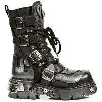 New rock Flame geaccentueerde zwart/zilver lederen bikerlaarzen - 107-S2