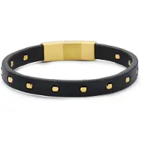 Frank 1967 7FB-0838 – – Heren Armband – Leren Armband – Zwart – Metalen Elementen – Goudkleurig – Geborsteld