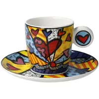 Goebel - Romero Britto | Kop en schotel Espresso A New Day| Porselein - 12cm - 100ml - 2 stuks