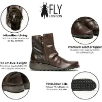 Fly london Dames Bruin MON944 Leren Wedgesleekte Enkellaarsjes Met Ritssluiting Chelsea Laarzen