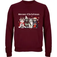 B&C Meowy Christmas Kersttrui - Foute Kersttrui Dames Heren - Kat - Unisex - Kerst Cadeau - Grappig - Zwart - Donkerrood - Maat L