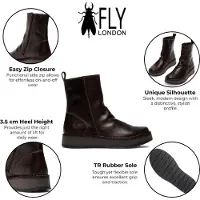 Fly london Dames Donkerbruine RENO053FLY Leren Enkellaarsjes met Rits en Platform Comfort