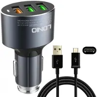 LDNIO Autolader USB 3 Poorten - Auto Oplader USB - Auto Lader - Sigarettenaansteker USB oplader auto - Universeel + Micro USB Kabel