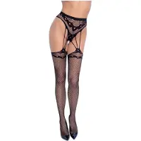 Cottelli collection Kousen - met bandjes, open netpanty - zwart (S-L)