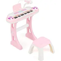 Costway Pianotoetsenbord met 37 toetsen met licht, elektrisch kinderkeyboard opname en weergave, pianospeelgoed met microfoon, standaard en kruk, speelgoedpiano voor kinderen vanaf 18 maanden (roze)
