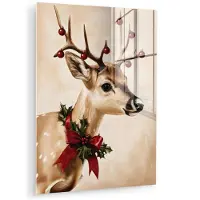 MuchoWow Glasschilderij 30x40 cm - Schilderij acrylglas - Gewei - Kerst - Rendier - Rood - Foto op glas - Muurdecoratie woonkamer - Wanddecoratie slaapkamer - Schilderijen