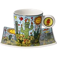 Goebel - James Rizzi | Kop en schotel Espresso Desert Life | Porselein - 10cm - 100ml - 2 stuks