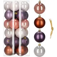 Springos Kerstballen | 24 Stuks | 6,5 cm | Paars | Bruin | Parelmoer | Roségoud
