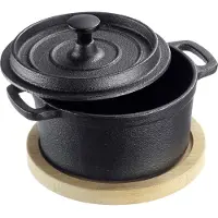 Westmark Gietijzeren Pan Tapas + Friends – kleine gietijzeren pan met deksel, geschikt voor alle soorten fornuizen, inclusief inductie en grill, incl. bamboe onderzetter – ijzer, 250ml