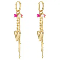 Yehwang Hartjes oorbellen | Lange hart oorbellen | Gouden oorbellen | Kleurrijke roze oorbellen | Statement oorbellen | Waterproof | Nikkelvrij | Cadeau | Sint | Kerst | Dames sieraden